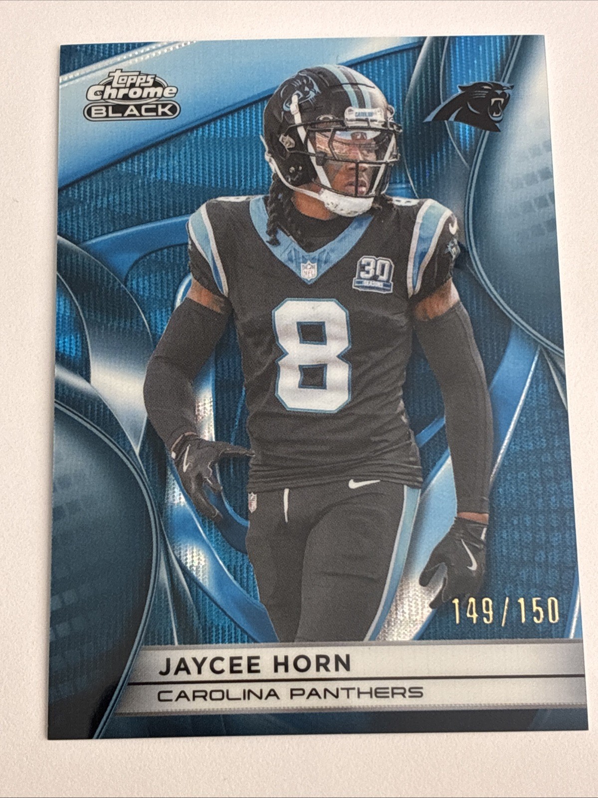 Jaycee Horn 2025 Topps Chrome Black #18 Blue Refractor /150 Carolina Panthers