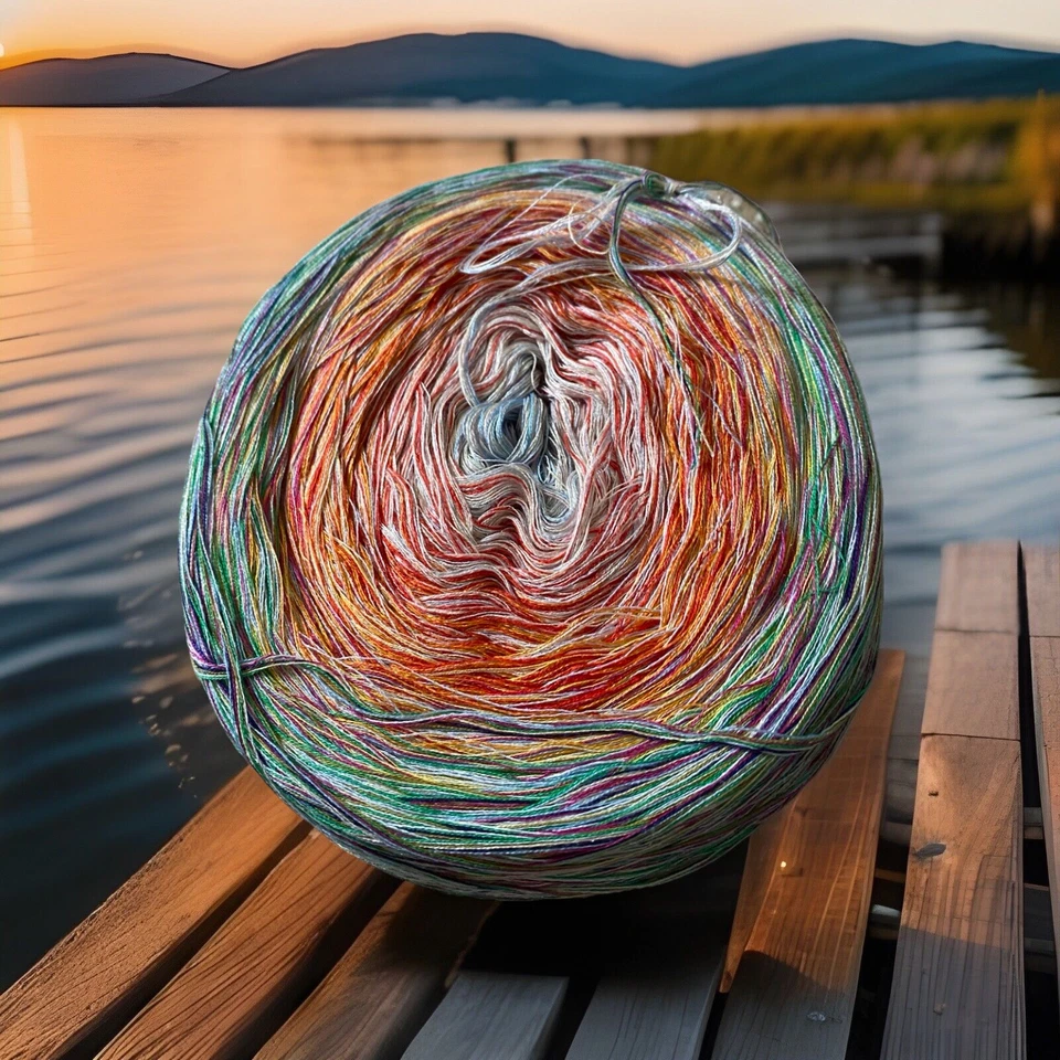 460g Cotton Tencel Sultan Ombre Cake Yarn Orange Blue Green Purple 2200 Yards - Image 3 of 4