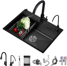 Sleek Black Stainless Steel Kitchen Sink with Sliding Accessories 19.7x17.7in