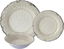 Melamine Dinnerware Sets, Service for 4. Unbreakable 12 Piece Set, Beige 