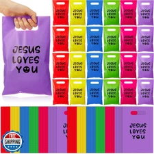 Cholemy 100 Pcs Jesus Loves You Gift Goody Bags 9.84 x 6.5 Inch Plastic Color