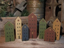 7 Saltbox House Wood Village Primitive Handmade Shelf Sitter Ornie Tucks OOAK