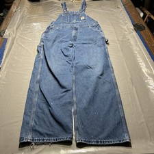 Carhartt Overalls Mens 36 x 30 Fit Blue R07 DST Denim Workwear Jean USA Made