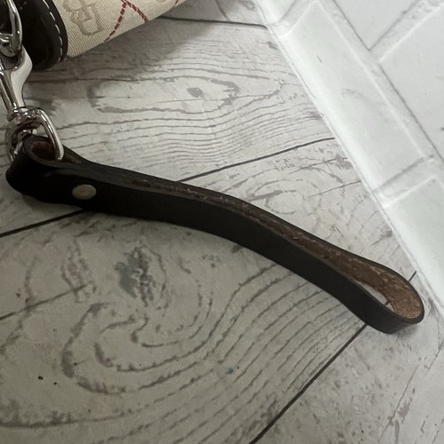 Dooney & Bourke Snap Slap sac portefeuille bracelet jacquard bordure cuir année 2000 crème - Photo 7/11