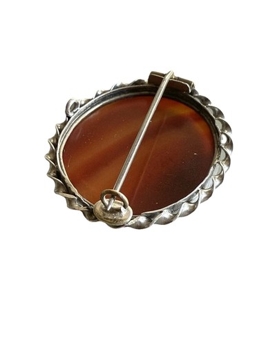 Broche/pin antiguo victoriano escocés con bandas de ágata y plata - Imagen 4 de 6