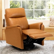 Swivel Rocking Recliner Glider Chair, Leather Reclining Rocker Chair with Footre