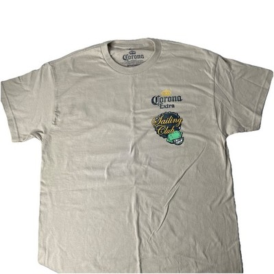 Corona Beer Sailing Club Nautical Graphic T-shirt Men Medium Beige Short Sleeve
