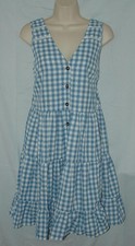 NEW NWOT Blue Gingham Sz 6 Sleeveless Tiered Button Up Knee Length Dress SHEIN