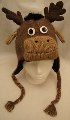 deLux MOOSE HAT knit bullwinkle ANIMAL ski cap thidwick ADULT men women costume
