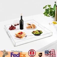 Clear Large Acrylic Serving Tray,Transparent Serving Tray with Handles