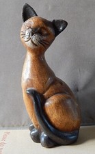 WOODEN ORNAMENTAL CAT ,SUNNING with EYES SHUT ,10inch tall