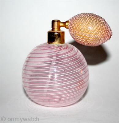 Vtg MURANO   Perfume Bottle Mezza Filigrana Swirl Spray LABEL Latticino