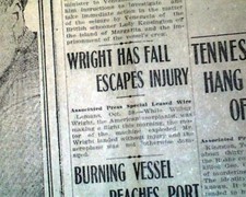 Aviator WILBUR WRIGHT Brothers Early AIRPLANE Flights MISHAP Fall 1908 Newspaper