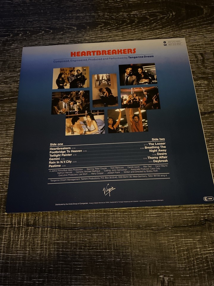 Tangerine Dream HEARTBREAKERS Original Soundtrack Virgin 207212 German