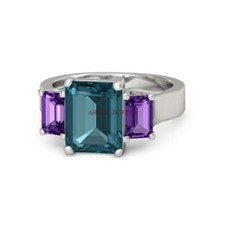 Natural London Blue Topaz  Amethyst Gemstone with 925 Sterling Silver Ring 3974
