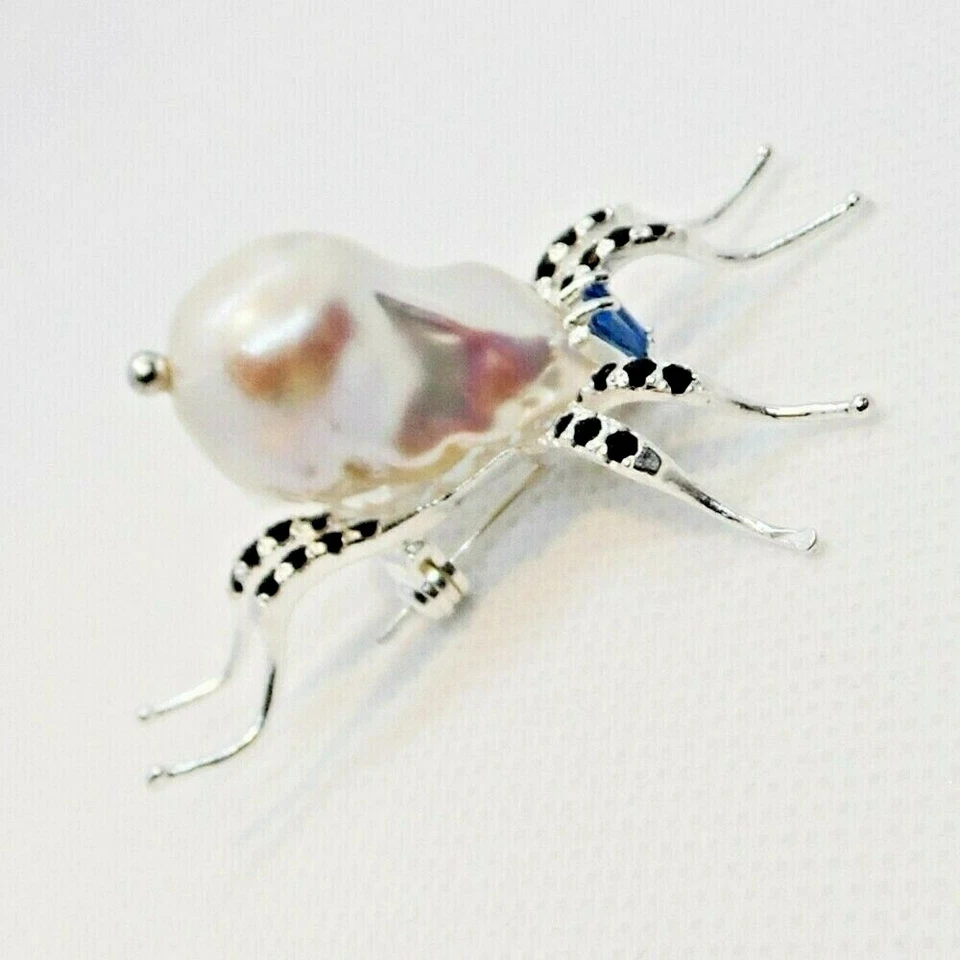 Barock Perle Cubic Zirkonia Brosche SPINNE 925 Silber rhodiniert - Bild 2 von 4