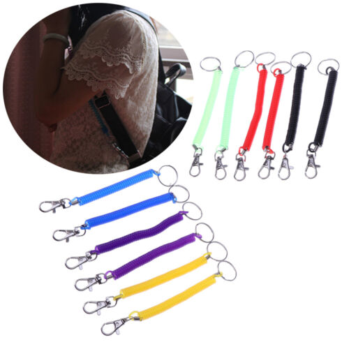 12 Pieces Stretchy Spiral Keyring Colourful Plastic Keychain Spring Retractable