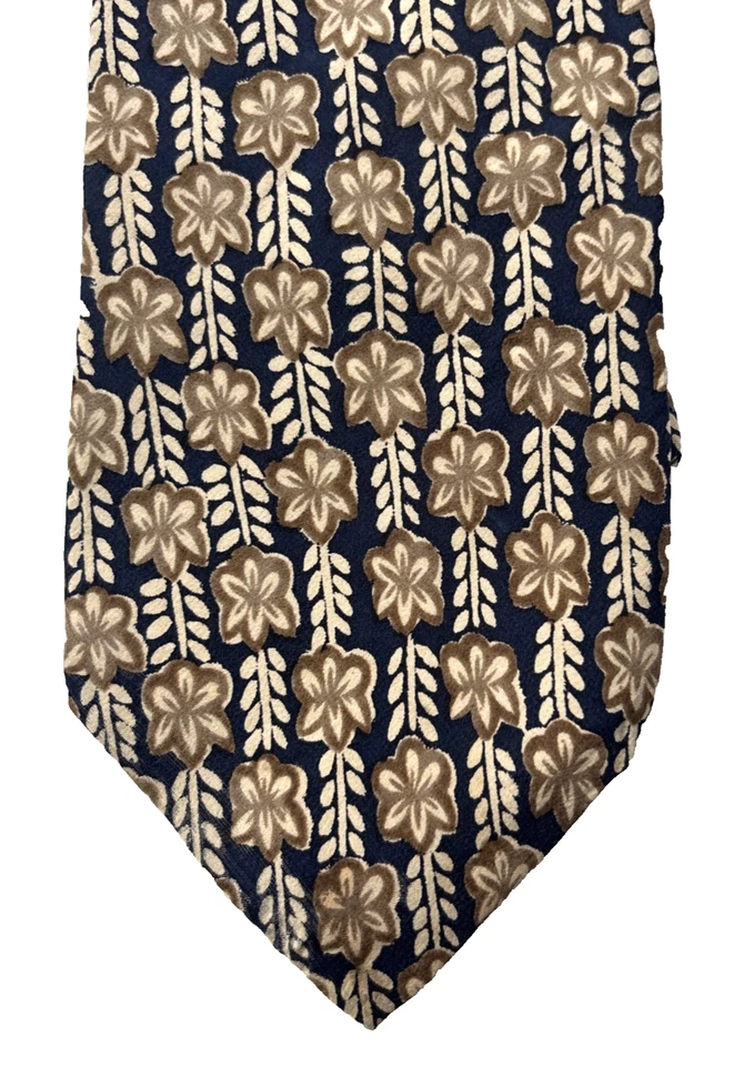 Structure 100% Silk 男式复古领带卡其色花朵印花黑色 60x3 3/4 — 第 3/4 张图片