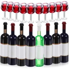 18PCS Mini Wine Glasses Doll House Miniature Wine Drink Cups with Wine Bottles