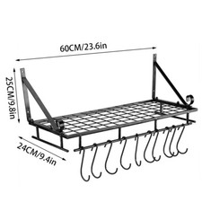 Kitchen Pan Pot Rack Wall Mounted Hanging Storage Shelf Rack Holder With Hooks