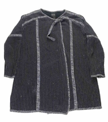 Nic+Zoe Cardigan Womens Large Blue White Black Open Front Sweater With Buckle L