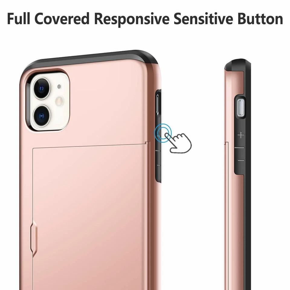 For iPhone 11 X 8 7 6 5 SE - Card Slot Holder Shockproof Bumper Wallet Case - Image 4 of 4