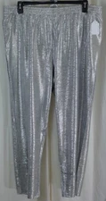 Attitudes By Renee Womens Metallic Elastic Waistband Pant Silver Petite Size 1XP