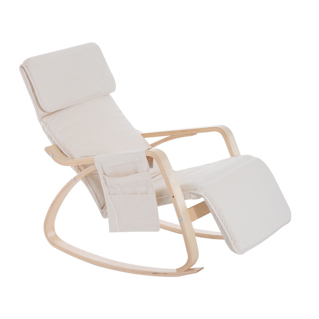 Rocking Chair Recliner Armchair with Adjustable Footrest - Cream White