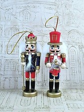 Pair Wooden Nutcrackers Toy Soldiers Christmas Ornaments 5" Tall 2014 Colorful