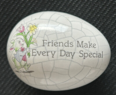 Vintage Russ Easter Egg Trinket Box ''FRIENDS MAKE EVERYDAY SPECIAL'' 2.5''x2.75''