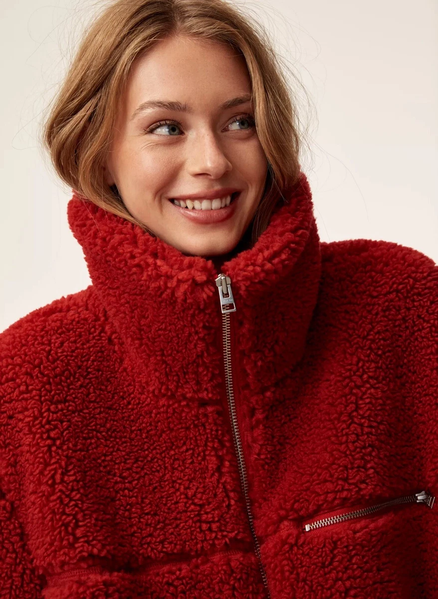 Wilfred Aritzia Women&#039;s M Teddy Bomber Red Sherpa Fleece | eBay