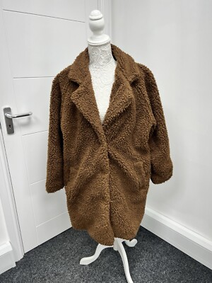 ONLY Brand EU Large Brown Teddy Bear Fur Aureliq Sherpa Coat 2019 Fluffy Pockets