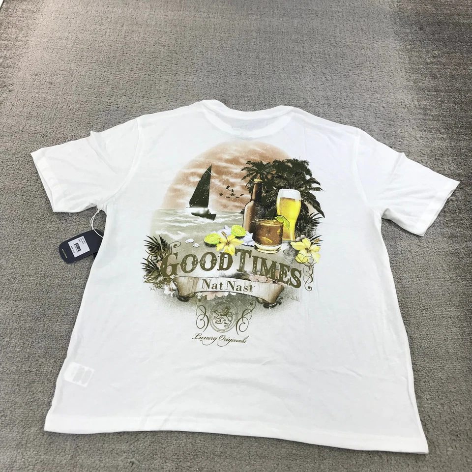 Camisa Nat Nast Para Hombres Mediana Cuello Redondo Good Times Hawaiian Camp Beer Island b8o789 Foto 2 de 4