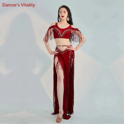 Belly Dance Professional Costumes Set Shining  Short Sleeves Top+long Skirt 2pcs