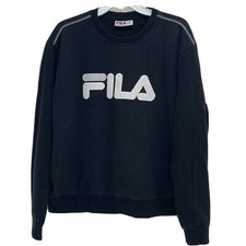 FILA BLACK SpellOut Big Logo Mens Sweatshirt Sz Large XL Classic