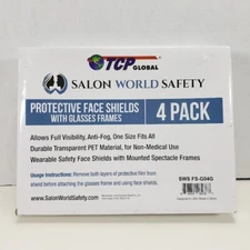 Salon World Safety Clear Face Shields with Glasses Frames (4 Pack) - Anti-Fog