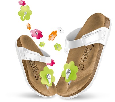 Birkis Birko-Flor Tofino $129rrp Flowers White Patent Kids BNIB