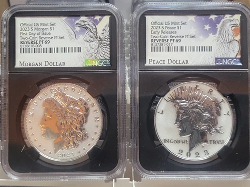 2023 S NGC REVERSE PROOF PF69 SILVER MORGAN PEACE DOLLAR ER & FDI First Day 0817