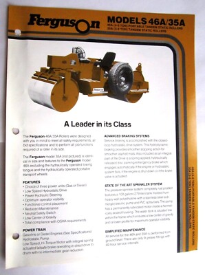 VINTAGE 1987 FERGUSON 46A & 35A TANDEM STATIC ROLLER SPEC SHEET BROCHURE