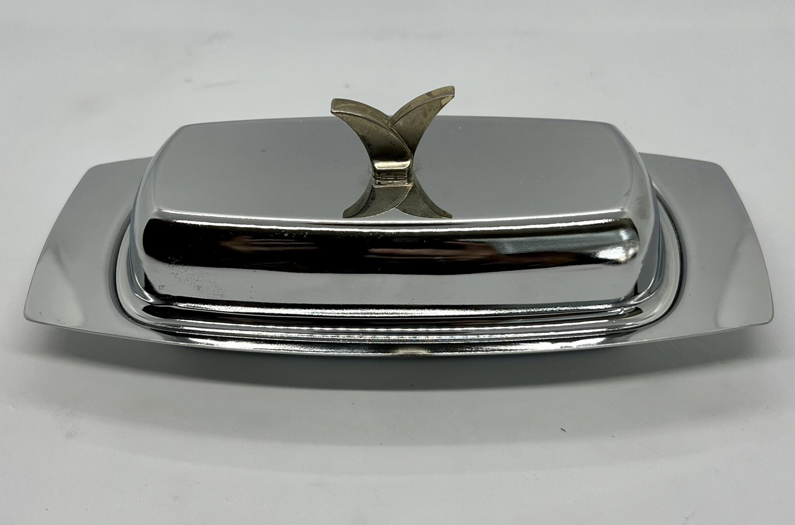 Vintage MCM Kromex Butter Dish With Glass Insert Dish And Lid 3 Piece