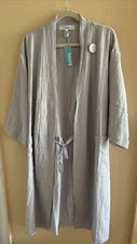BLISS Spa Robe with FREE Spa Headband -Light Gray Misty Spring, S/M, 100% Cotton
