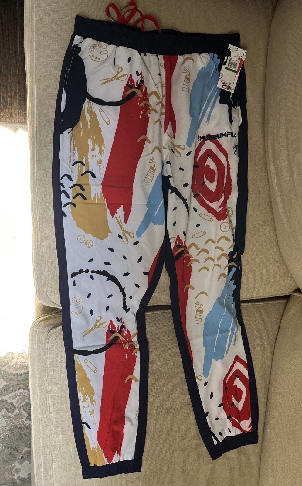 Pantalone tuta a vento Fila The Mus stampato bianco navy uomo taglia L nuovo con etichetta