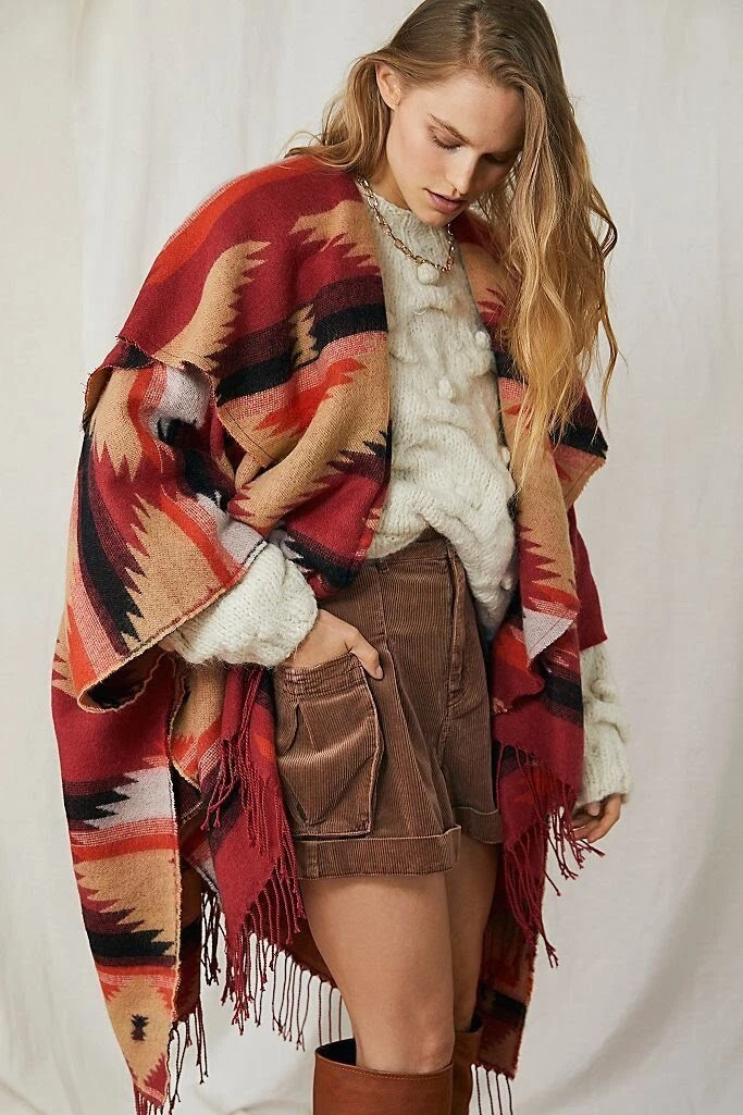 Free People Crossroads Oversized Poncho Red Tan Black NWOT $88
Opens in a new window or tab