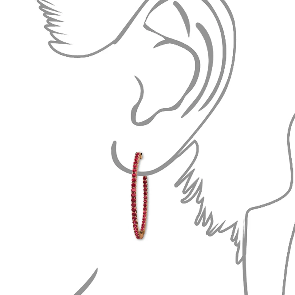 Ruby 2 5/8 ctw Common Prong Inside-Out Hoop Earrings 14K Rose Gold JP:37615 - Image 3 of 4