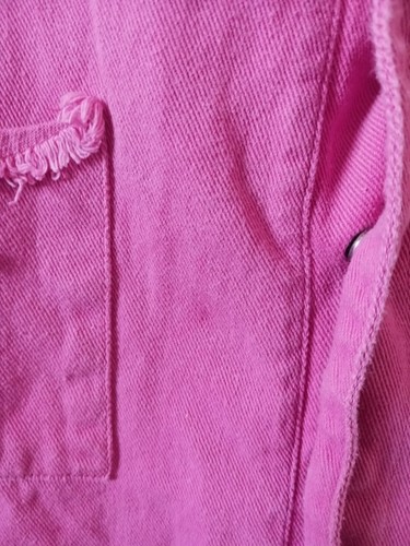 Pink Denim Romper Womens M Distressed Long Sleeve Playsuit Summer Stained - Picture 10 of 12