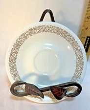 4 Corning Corelle Woodland Saucers Brown White Fern Floral replacement Pyrex