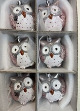 6 niedliche Eulen Weihnachtskugeln Rosatöne 7cm Christbaumschmuck      (12b)