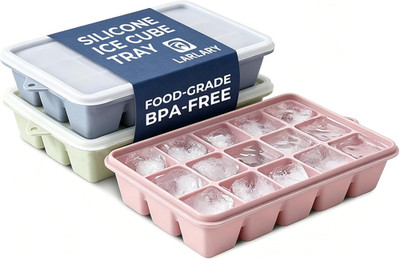 Silicone Ice Cube Trays with Lids 3-Pack, 15-Cavity Ice Tray Set for Freezer, Ea
