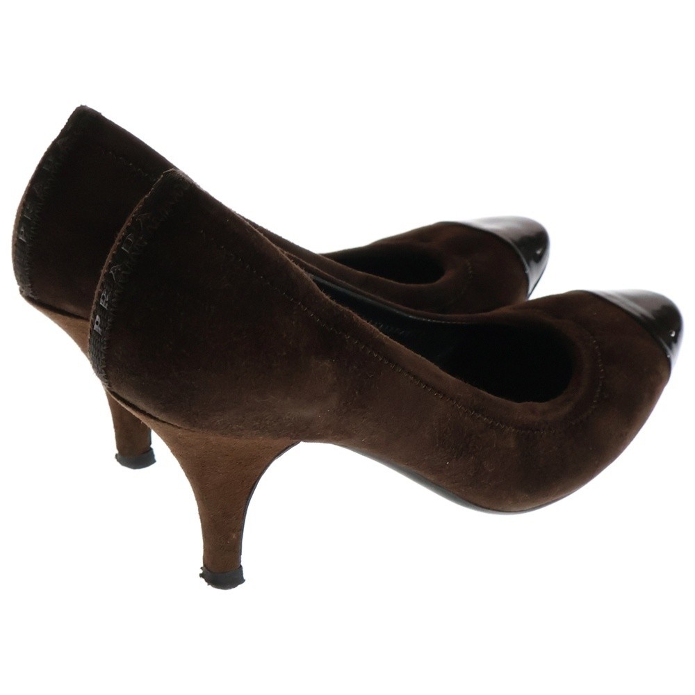 Prada Suede Patent Switching Combination Leather High Heel Pumps Shoes Brown thumbnail 3