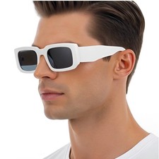 Square Sunglasses White Frame Black Lens Gold 100 UV Protection Street Wear New